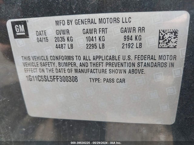 Chevrolet MALIBU 1LT 2015 1G11C5SL5FF300308 Image 9