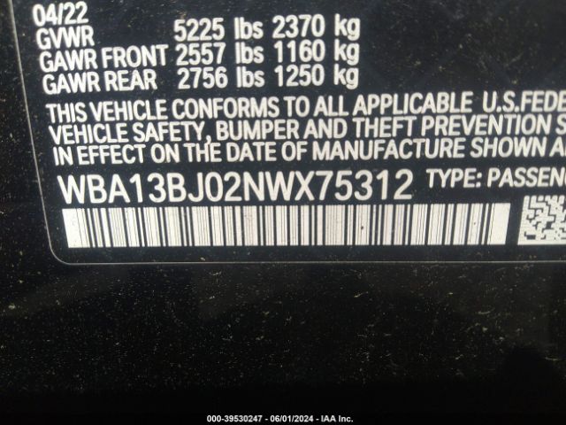 WBA13BJ02NWX75312 BMW 530 I Xdrive