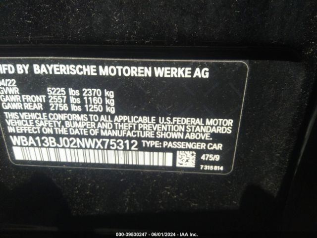 WBA13BJ02NWX75312 BMW 530 I Xdrive