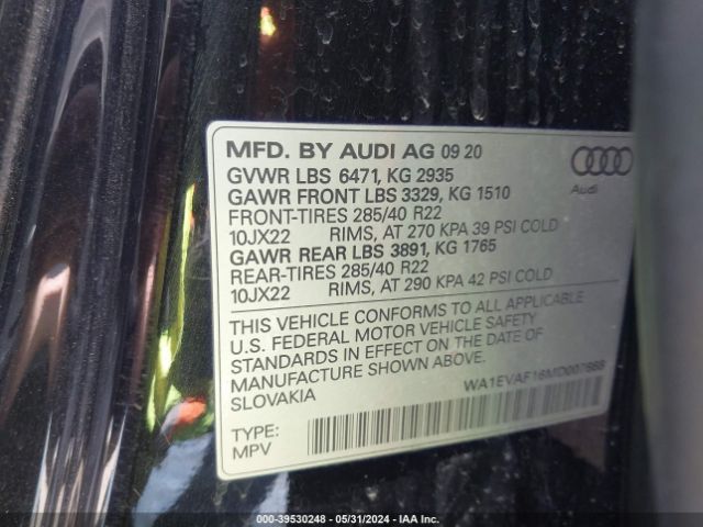 WA1EVAF16MD007668 Audi Q8 Premium Plus 55 Tfsi Quattro Tiptronic