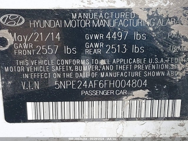 Hyundai SONATA SE 2015 5NPE24AF6FH004804 Image 9
