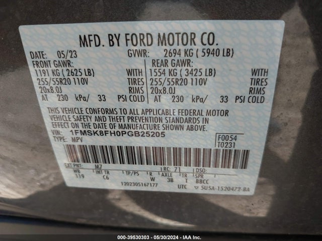 Ford Explorer Limited 2023 1FMSK8FH0PGB25205 Image 9