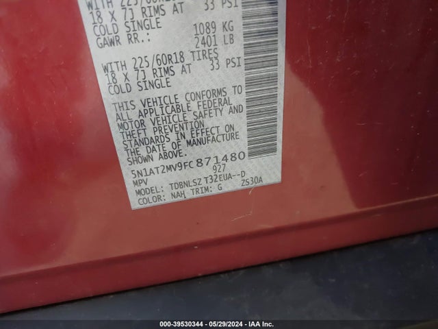Nissan Rogue Sl 2015 5N1AT2MV9FC871480 Image 9