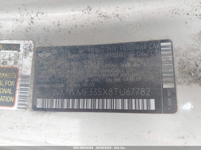 2008 MINI COOPER WMWMF335X8TU67782 Photo 8