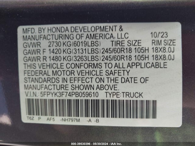 Honda Ridgeline Rtl-e 2023 5FPYK3F74PB059610 Image 9