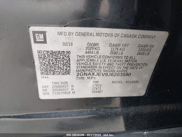Chevrolet EQUINOX LT 2018 2GNAXJEV9J6283590 Image 9