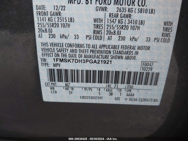 Ford EXPLORER XLT 2023 1FMSK7DH3PGA21921 Image 9