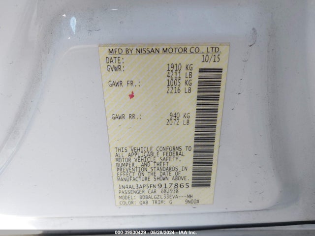 Nissan Altima 2.5 S 2015 1N4AL3AP5FN917865 Image 9