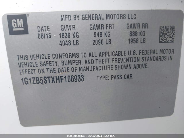 Chevrolet MALIBU LS 2017 1G1ZB5STXHF106933 Image 9