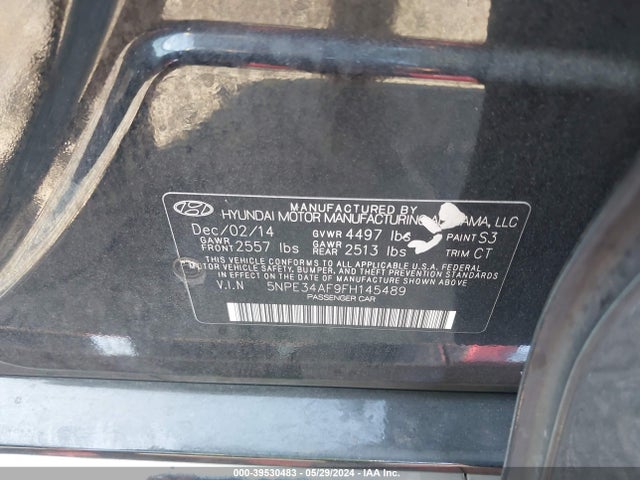 Hyundai Sonata Limited 2015 5NPE34AF9FH145489 Image 9