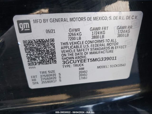 3GCUYEET5MG339011 Chevrolet Silverado 1500 4wd  Short Bed Rst