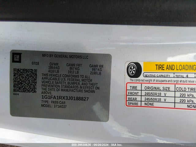 Chevrolet Camaro 1ls 2018 1G1FA1RX3J0188827 Image 9