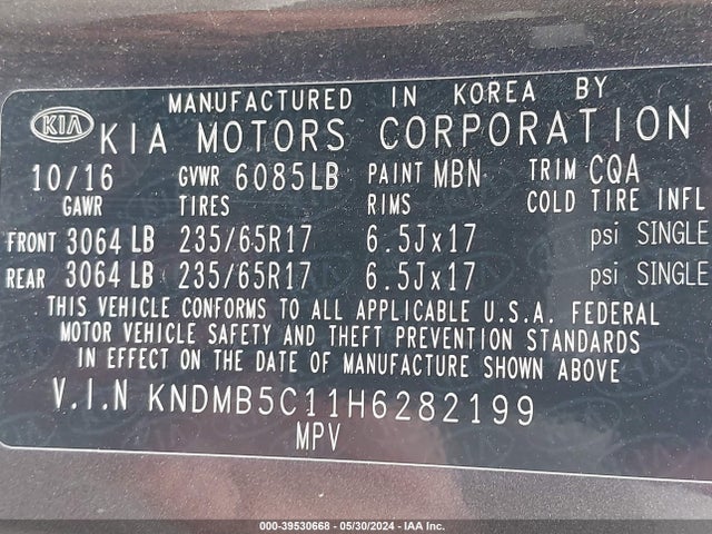 KIA SEDONA LX 2017 KNDMB5C11H6282199 Image 9