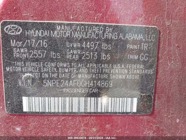 5NPE24AF0GH414869 Hyundai SONATA SE