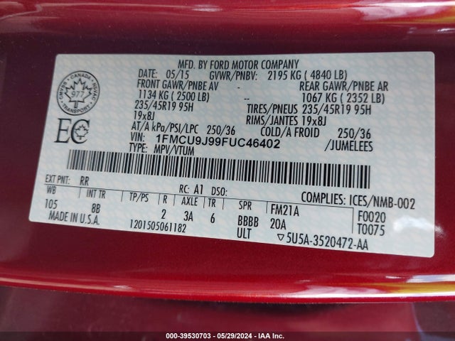 Ford Escape Titanium 2015 1FMCU9J99FUC46402 Image 9
