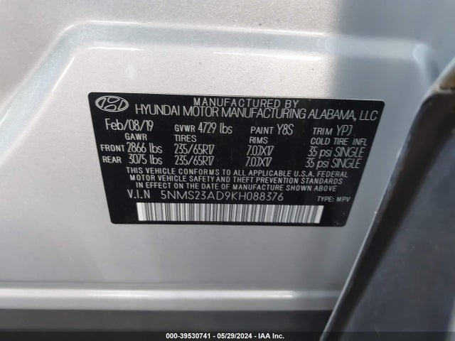 Hyundai Santa Fe Se 2019 5NMS23AD9KH088376 Image 9