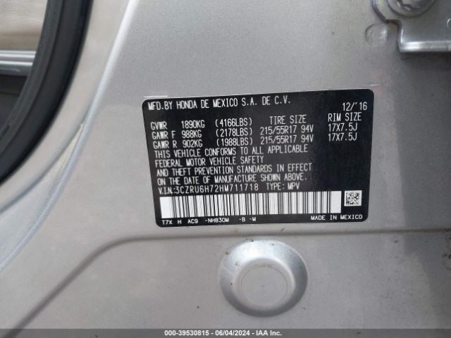 3CZRU6H72HM711718 Honda Hr-v Ex-l