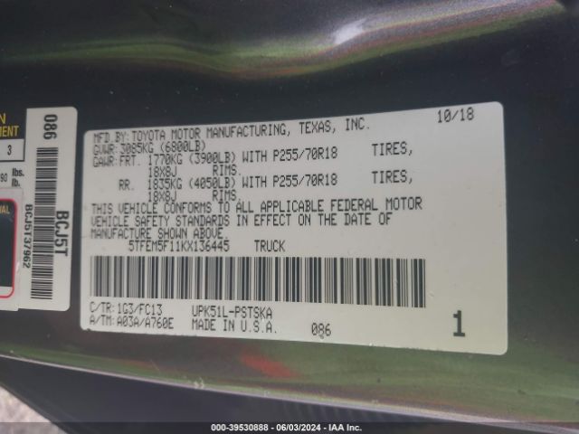 5TFEM5F11KX136445 Toyota Tundra Sr5 4.6l V8