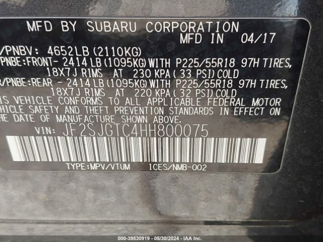 JF2SJGTC4HH800075 Subaru Forester 2.0xt Touring