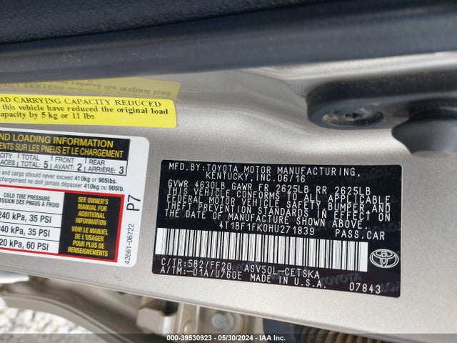 Toyota CAMRY SE 2017 4T1BF1FK0HU271839 Image 9