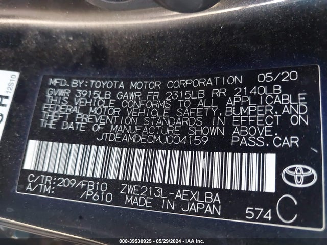 Toyota Corolla Hybrid Le 2021 JTDEAMDE0MJ004159 Image 9