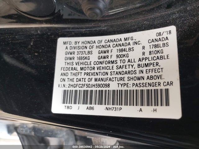 Honda Civic Lx 2018 2HGFC2F50JH590098 Image 9