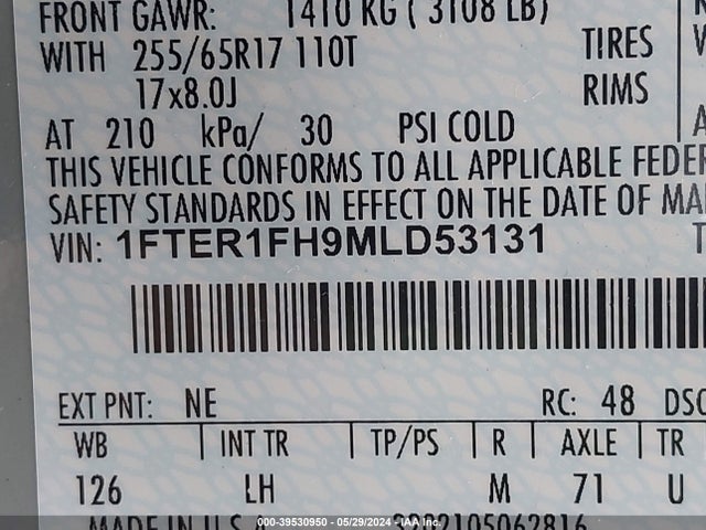 Ford Ranger Xlt 2021 1FTER1FH9MLD53131 Image 9