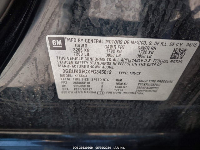 Chevrolet Silverado 1500 2lz 2015 3GCUKSECXFG345812 Image 9