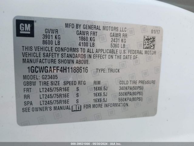 1GCWGAFF4H1188616 Chevrolet Express 2500 Work Van