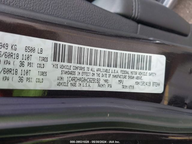 1C4RDHAG0HC629192 Dodge Durango Sxt Rwd