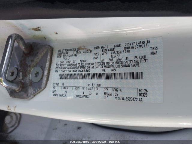 Ford ESCAPE SE 2015 1FMCU9GX5FUC65583 Image 9
