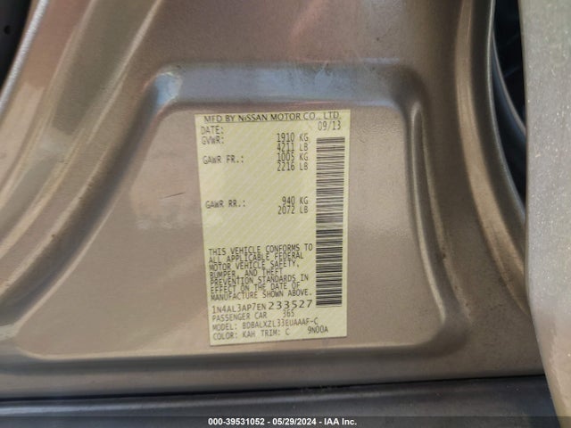 Nissan Altima 2.5 Sl 2014 1N4AL3AP7EN233527 Image 9