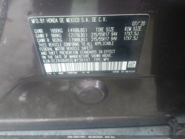 Honda Hr-v Awd Ex 2020 3CZRU6H53LM730107 Image 9