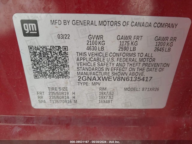 Chevrolet Equinox Awd Rs 2022 2GNAXWEV8N6135417 Image 9