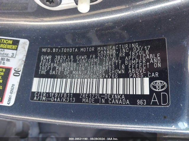 Toyota COROLLA LE 2017 2T1BURHE5HC874766 Image 9