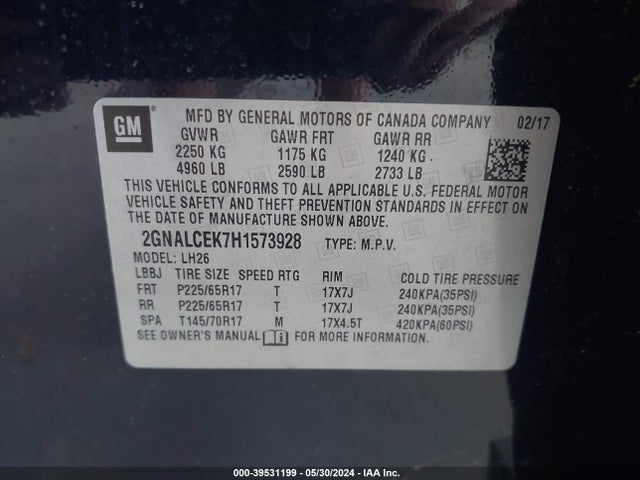 Chevrolet EQUINOX LT 2017 2GNALCEK7H1573928 Image 9