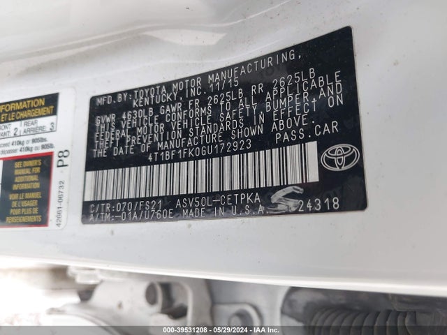 Toyota CAMRY SE 2016 4T1BF1FK0GU172923 Image 9