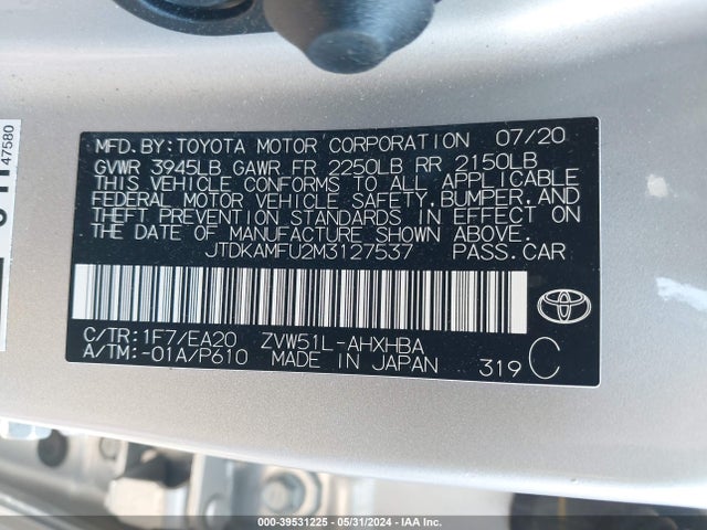 Toyota PRIUS XLE 2021 JTDKAMFU2M3127537 Image 9