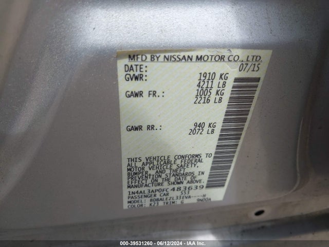 Nissan Altima 2.5 S 2015 1N4AL3AP0FC483639 Image 9
