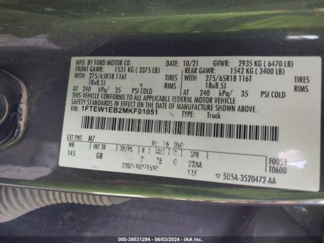 1FTEW1EB2MKF01051 Ford F-150 Xl