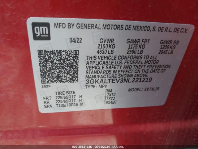 3GKALTEV3NL221219 GMC Terrain Awd Sle