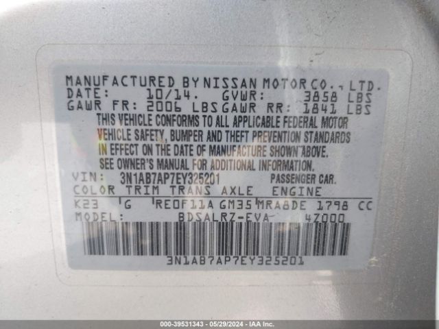 3N1AB7AP7EY325201 Nissan SENTRA SR