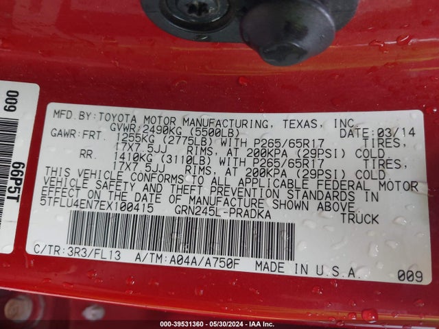 Toyota Tacoma Base V6 2014 5TFLU4EN7EX100415 Image 9