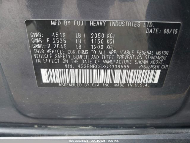 4S3BNBC6XG3008699 Subaru Legacy 2.5i Premium