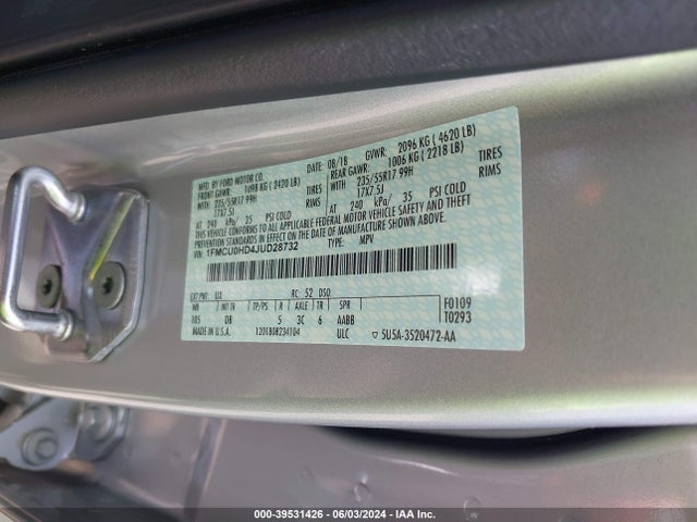 Ford ESCAPE SEL 2018 1FMCU0HD4JUD28732 Image 9