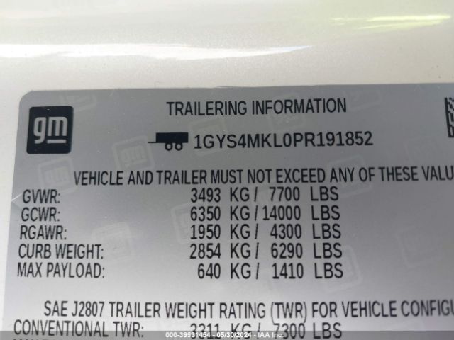 1GYS4MKL0PR191852 Cadillac Escalade Esv 4wd Premium Luxury Platinum