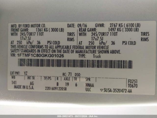 1FTMF1C80GKG01026 Ford F-150 Xl