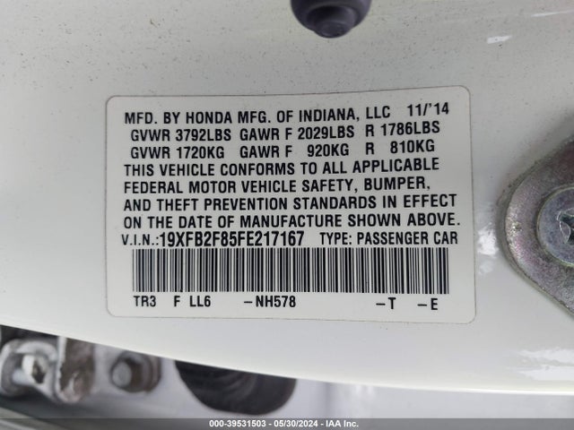 Honda CIVIC EX 2015 19XFB2F85FE217167 Image 9