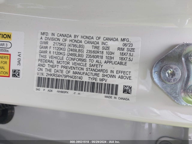 Honda Cr-v Ex-l Awd 2023 2HKRS4H79PH435140 Image 9
