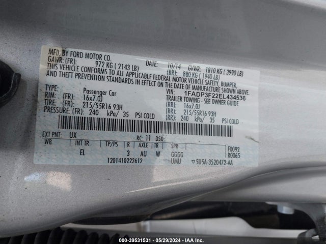 Ford FOCUS SE 2014 1FADP3F22EL434536 Image 9